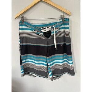 KAKU SURF Men's Quick Dry Lightweight UPF 50+ ECHO Striped Black Swim Trunks 34